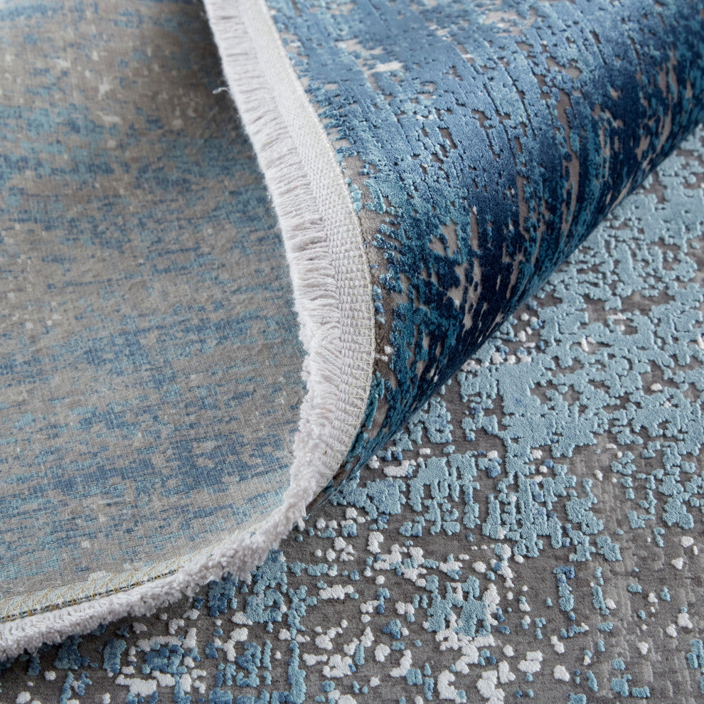 Weave & Wander Lindstra Rug, Blue/Silver Gray, 3ft-1in x 5ft Rug