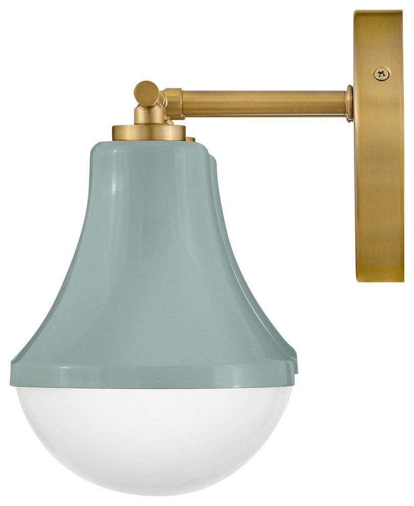 Lark Haddie 14.5" Modern Two-Light Bath Vanity, Seafoam + Lacquered Brass