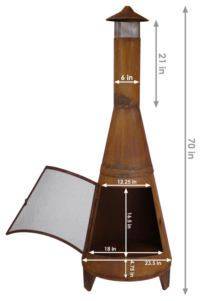 Sunnydaze 70" Chiminea Wood-Burning Fire Pit Steel With Oxidized Rustic