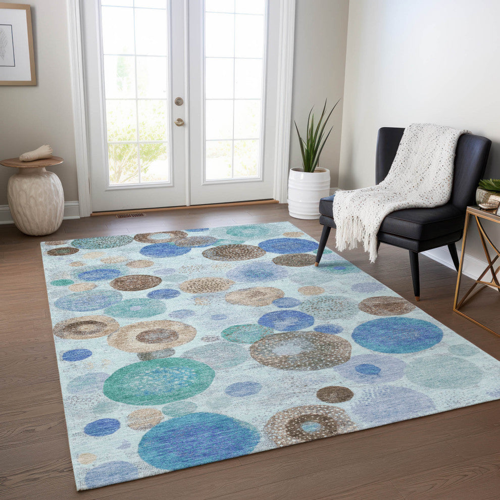 Machine Washable Indoor/Outdoor Chantille ACN1896 Teal 9' x 12' Rug