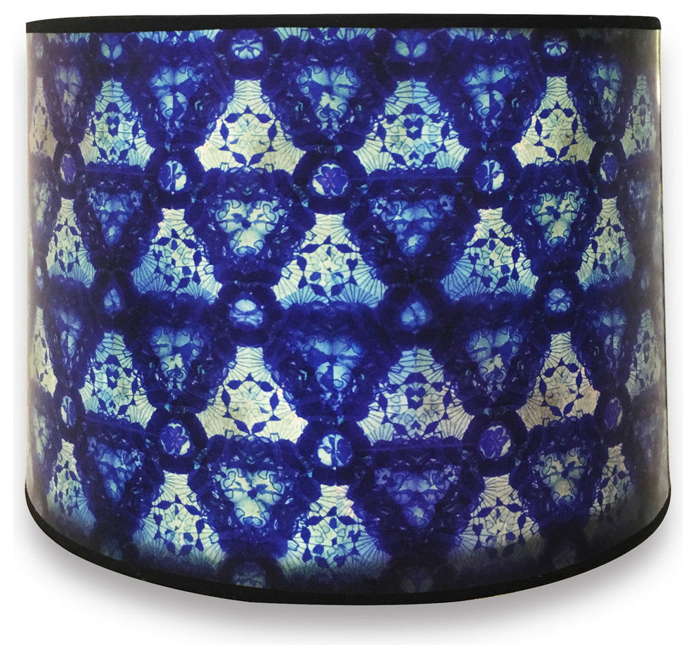 Decorative Handmade Lamp Shade, Blue Kaleidoscope Design, 10"x10"x8