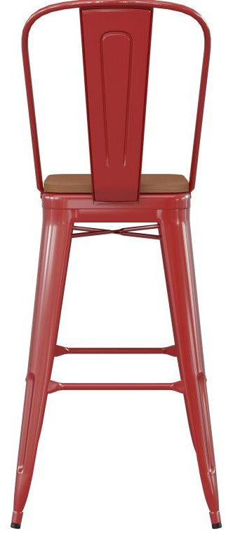 Kai Commercial Grade 30" High Indoor-Outdoor Counter Stool w/Removable Back, Red/Teak