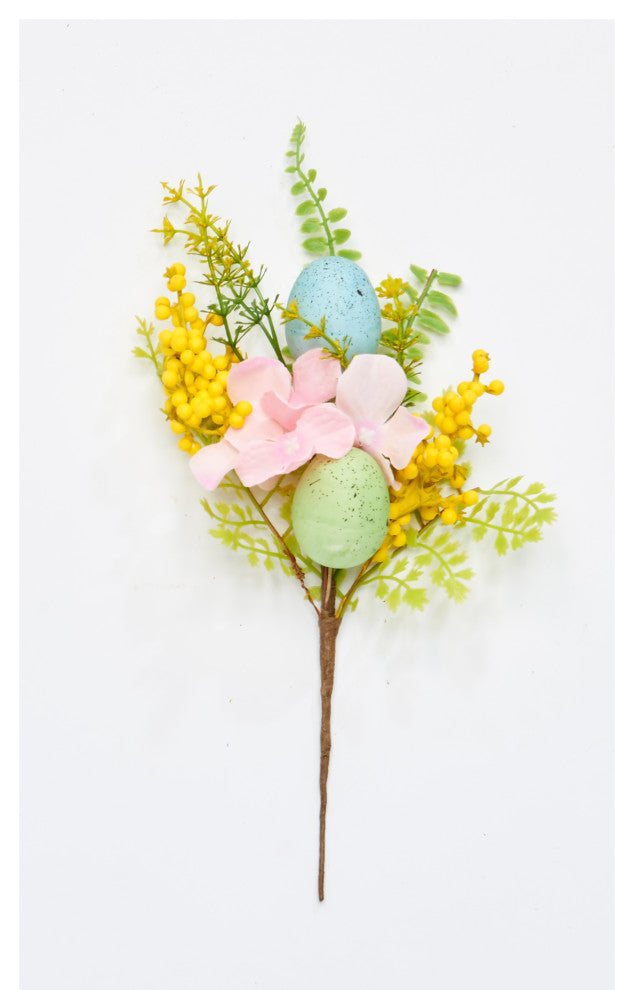 12" Colorful Easter Eggs And Hydrangea Spray, Set Of 3