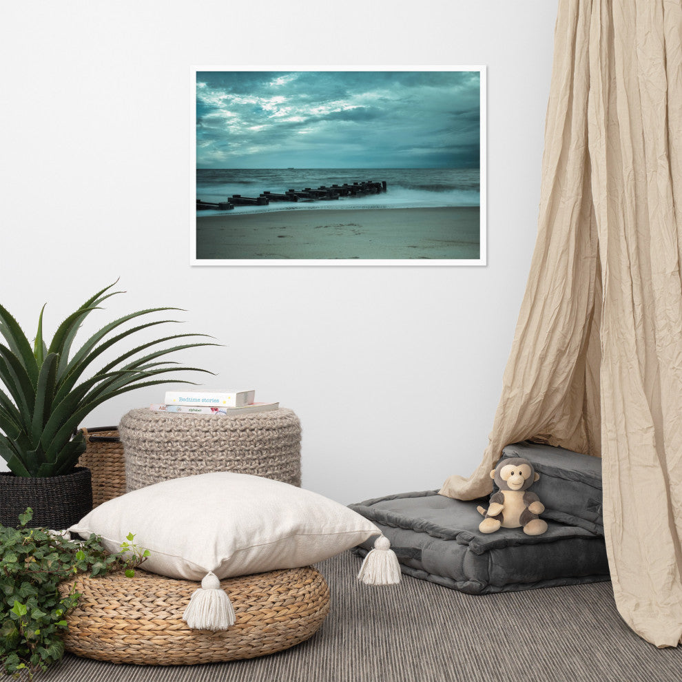 Blue Morning at Rehoboth Coastal Landscape Framed Photo Paper Wall Art Prints, White, 24" X 36"