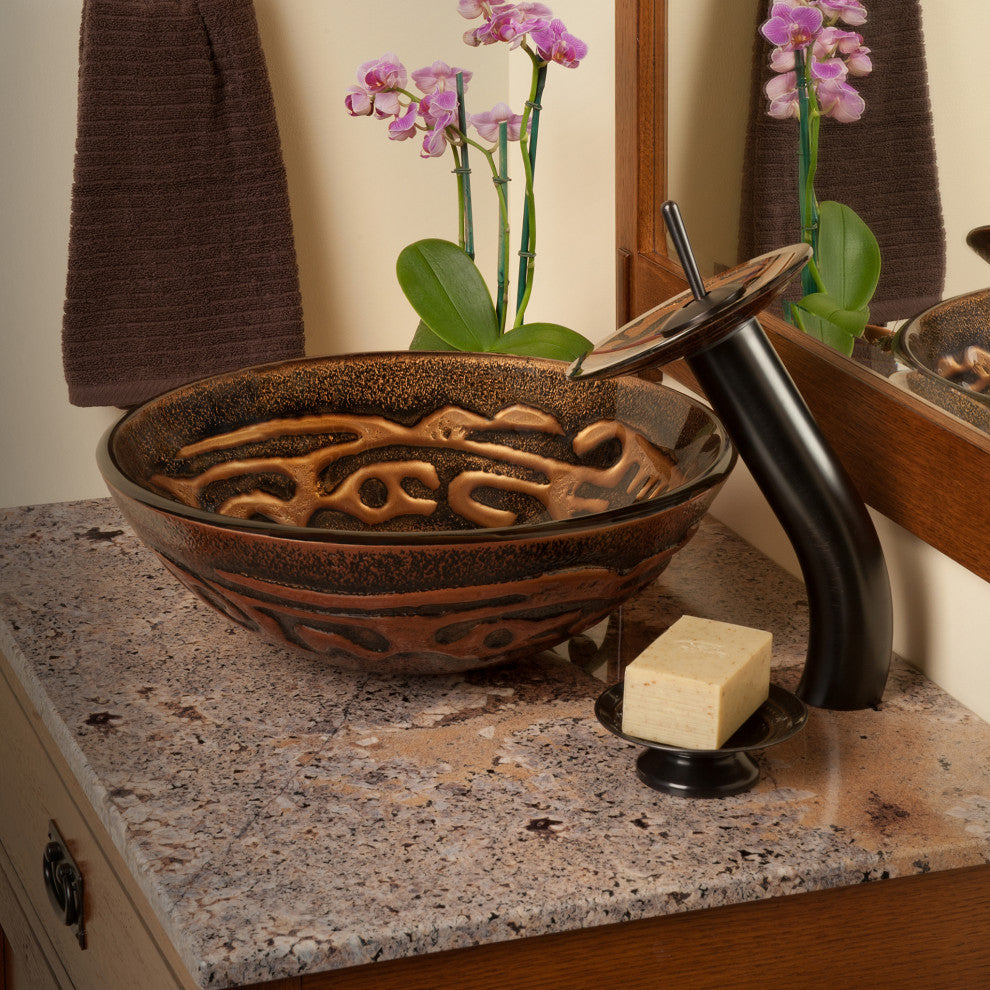 Mosaico Glass Vessel Sink Set, Oil Rubbed Bronze