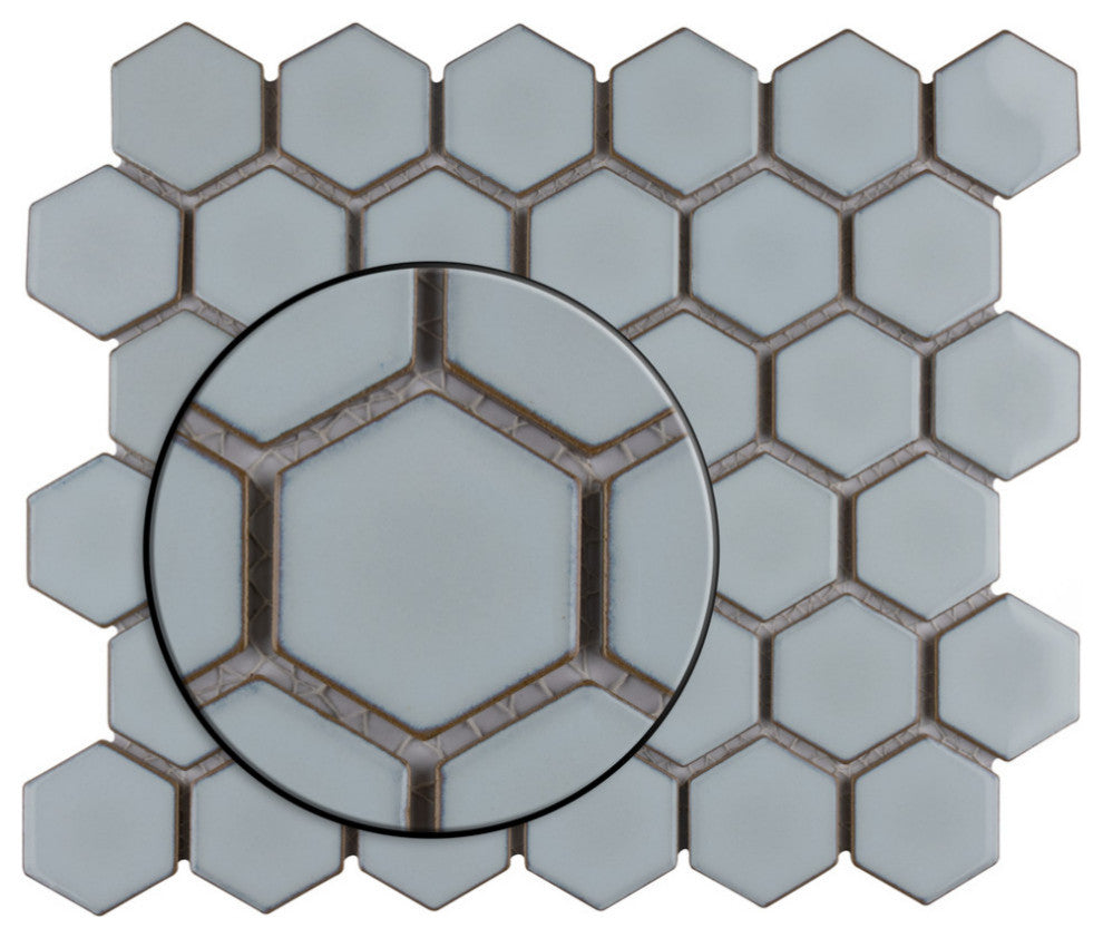 Hudson Due 2" Hex Silk White Porcelain Floor and Wall Tile