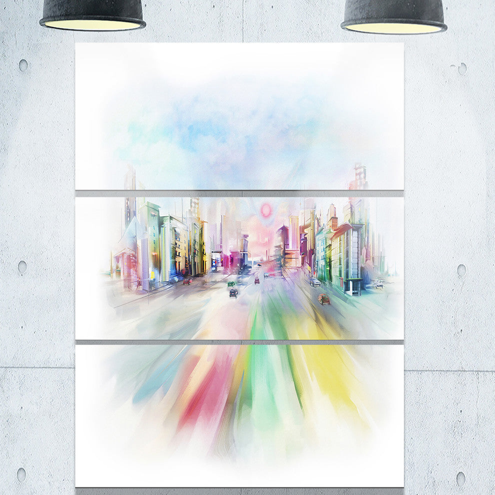 "Silhouette of Big City" Digital Metal Wall Art, 3 Panels, 28"x36"