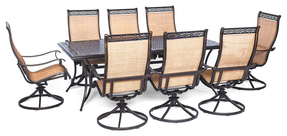 Manor 9-Piece Outdoor Dining Set With Eight Swivel Rockers