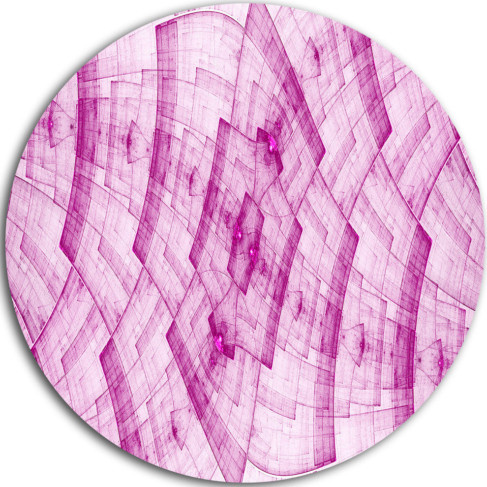Dark Pink Psychedelic Fractal Metal Grid, Abstract Round Wall Art, 11"