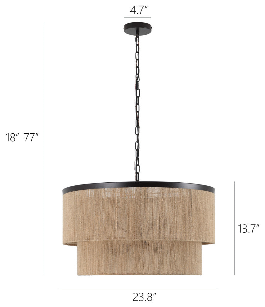 GetLedel 23.8" 6-Light Dimmable Handwoven Drum Chandelier, Oil Rubbed Bronze