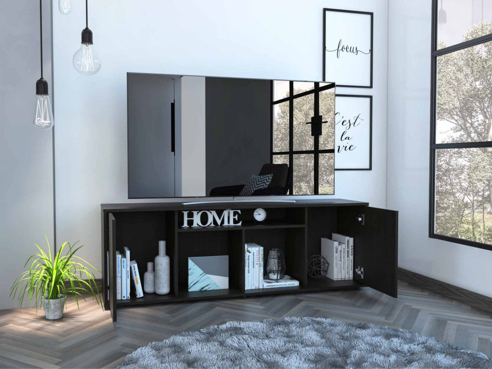 Black TV Stand Media Center With Two Cabinets