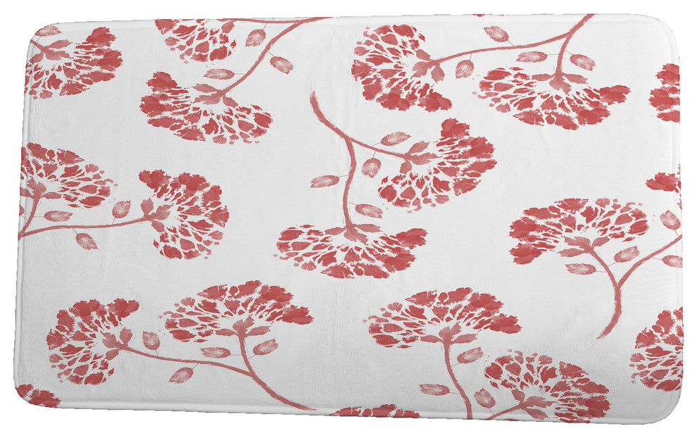 Floral Frolic April Floral Print Bath Mat, Coral, 21"x34"