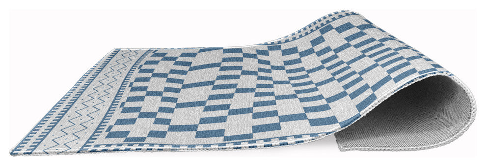Cross and Squares Rug, Chambray, 5'x7'