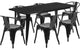 31.5''x63'' Rectangular Metal Indoor Table Set with 6 Arm Chairs, Black