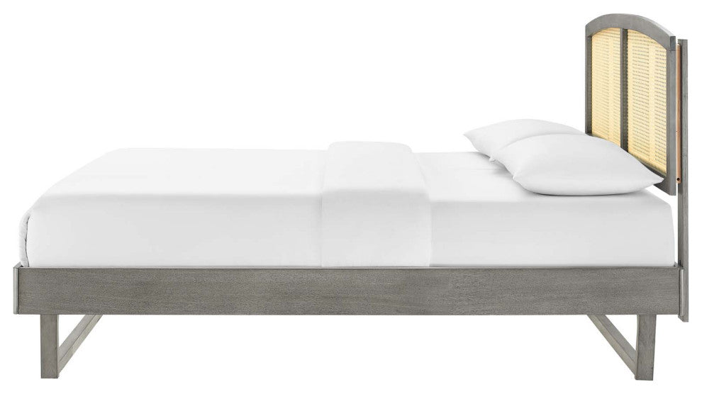 Platform Bed Frame, Full Size, Wood, Gray, Modern Mid-Century, Bedroom