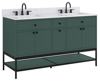 Paisley Vanity Combo, Cala White Engineered Top, 60", Everglade Green, Double Sink