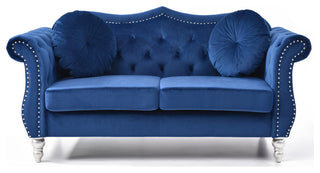 Hollywood Velvet Tufted Loveseat, Navy Blue