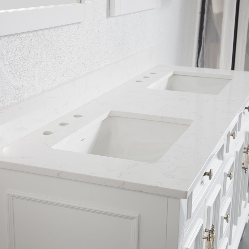 60 In Bathroom Vanity Set with 2Pcs 26 Inch Mirrors, Quartz Top, cUPC Certified, White