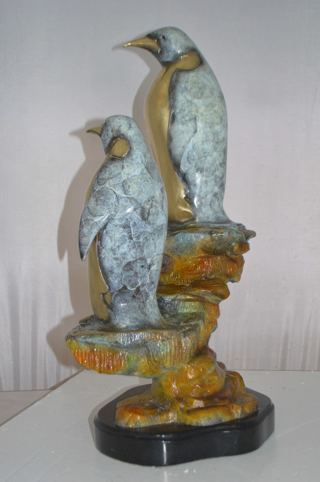 Two Penguins Bronze Statue -  Size: 16"L x 10"W x 12"H.