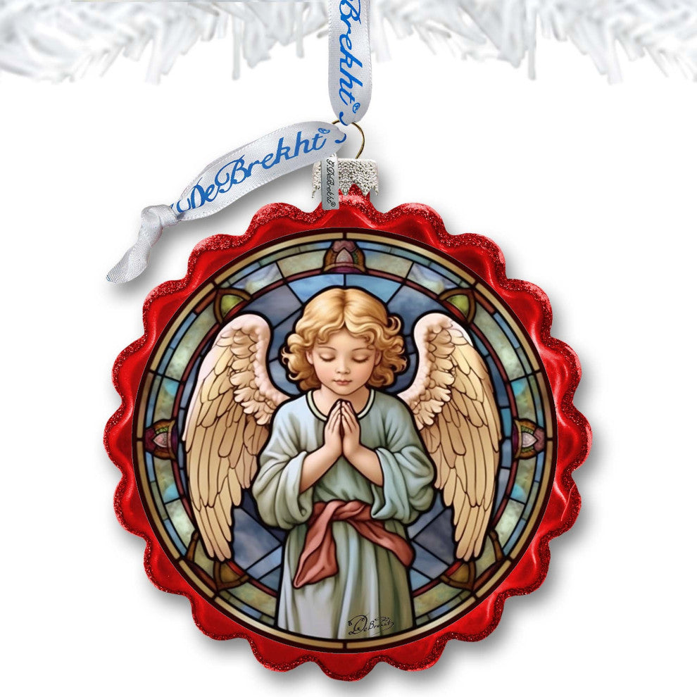 Little Angel Wreath Glass Ornament Nativity Holiday Decor
