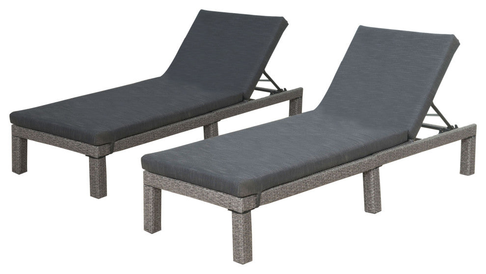 GDF Studio Venice Outdoor Black Wicker Chaise Lounge, Cushions, Set of 2