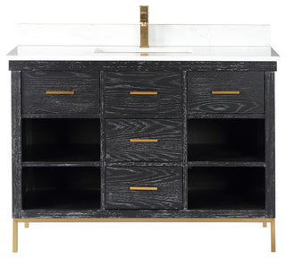 Kesia Black Oak Bathroom Vanity Set, 48", Without Mirror
