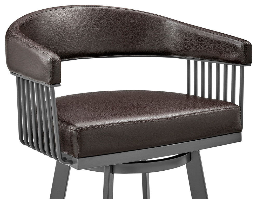 26" Mod Chocolate Faux Leather Java Brown Finish Swivel Bar Stool