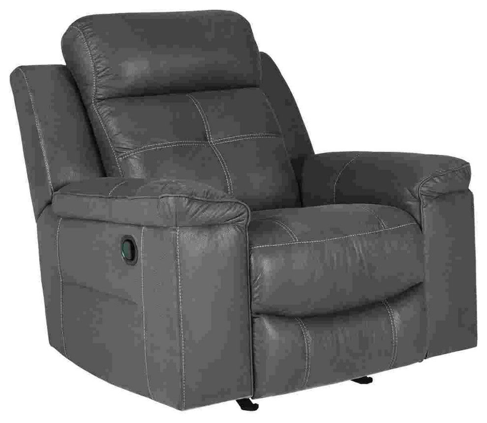 Benzara BM263447 Rocker Recliner With Pull Tab Reclining Motion, Dark Gray