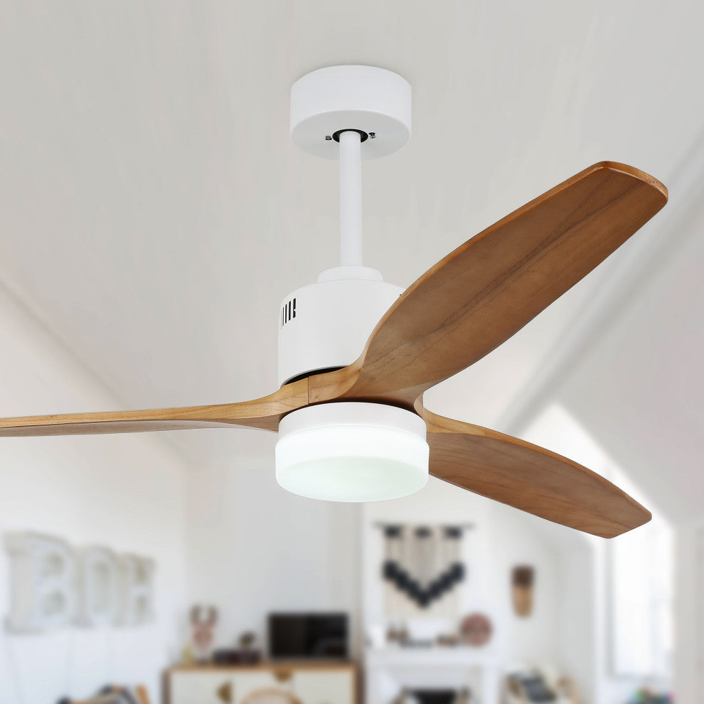 52" Reversible Wood Blades Ceiling Fan With Remote Control, 6 Speed