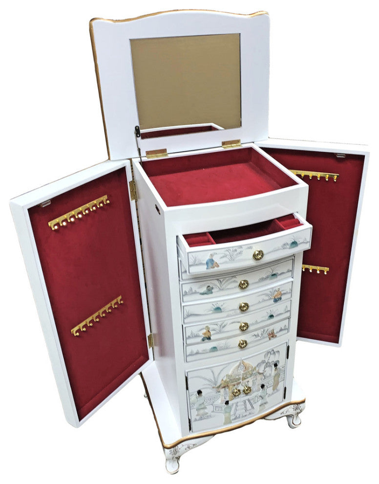 39" Oriental Jewelry Armoire With Geisha Design