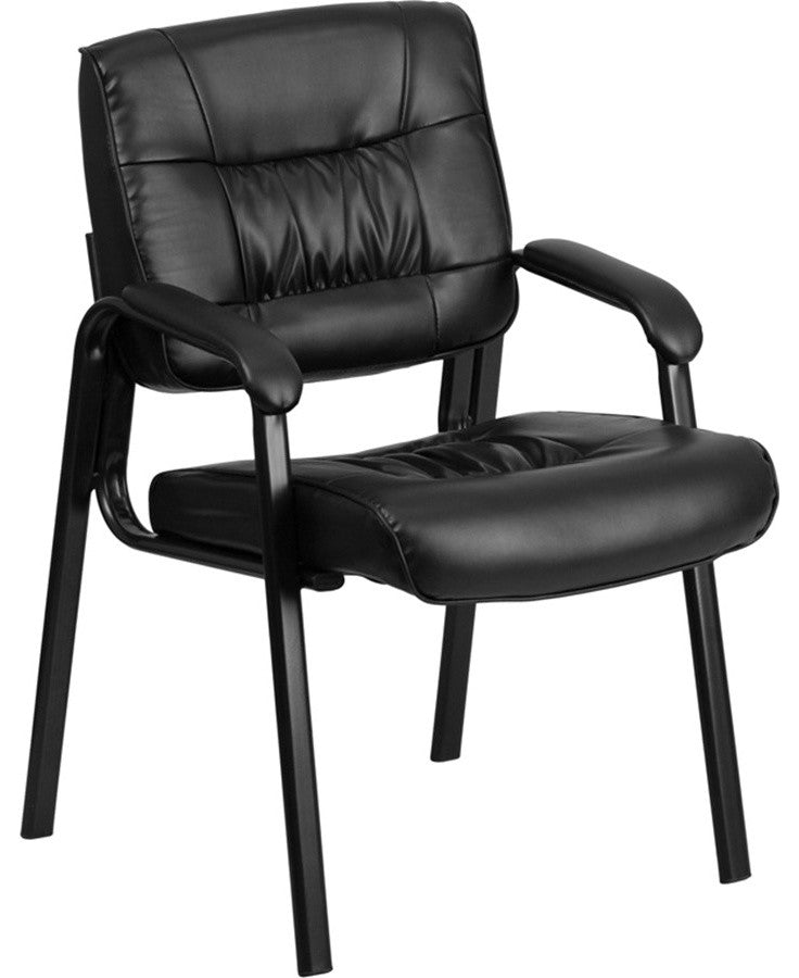 Black Leather Executive Side Reception Chair With Black Frame Finish
