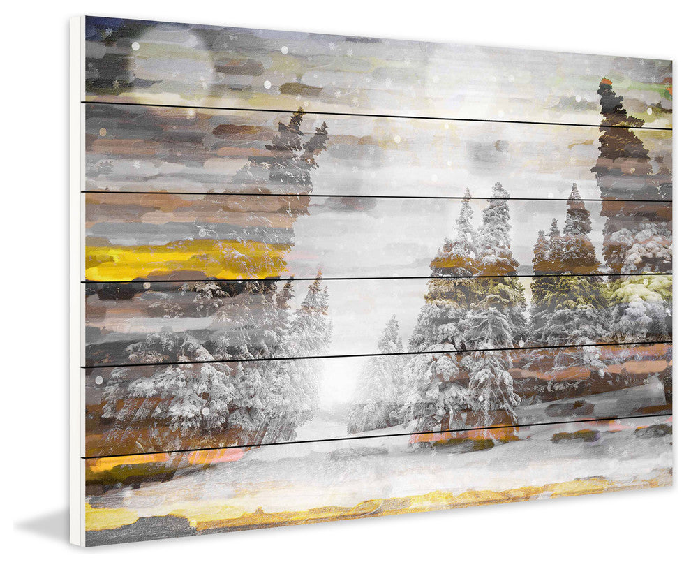 "Tree Snow" Painting Print on White Wood