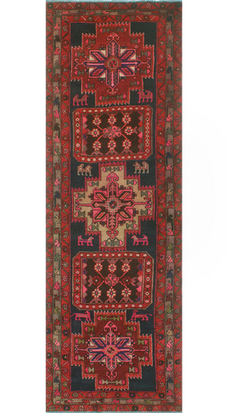 Fine Vintage Distressed Theo Red/Charcoal Runner, 3'5x10'6