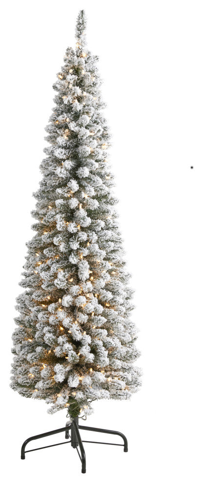 6'' Flocked Pencil Faux Xmas Tree With 300 Clear Lights and 438 Bendable Branches
