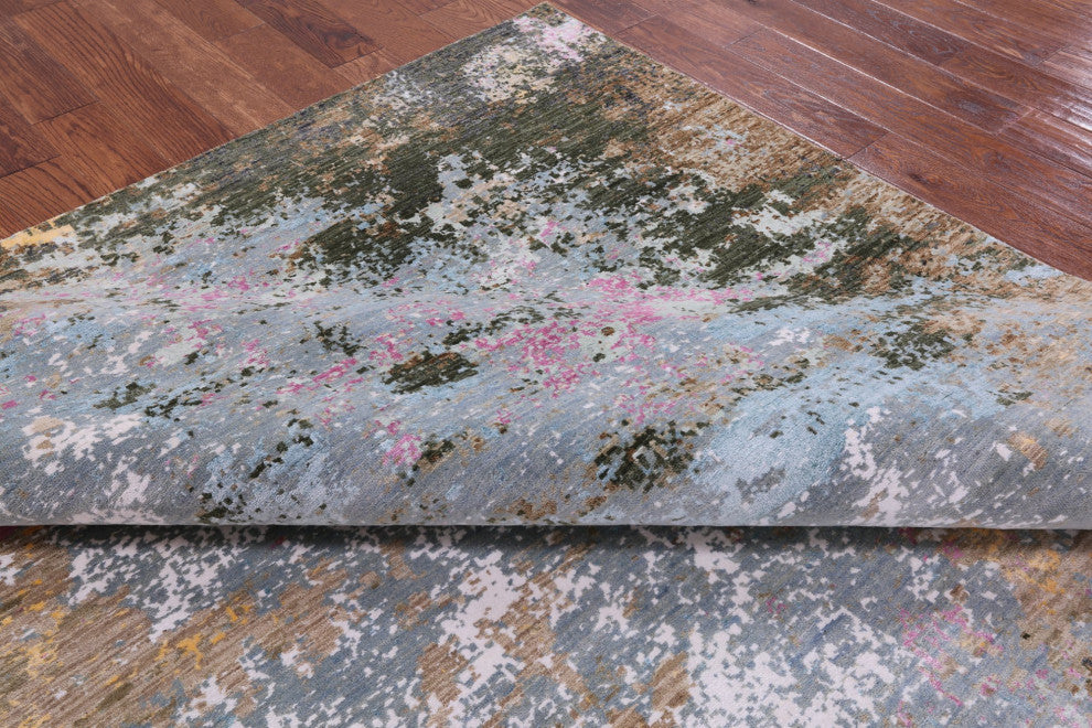 Abstract Handmade Wool and Silk Rug 8' 1" X 10' 1" Q6846