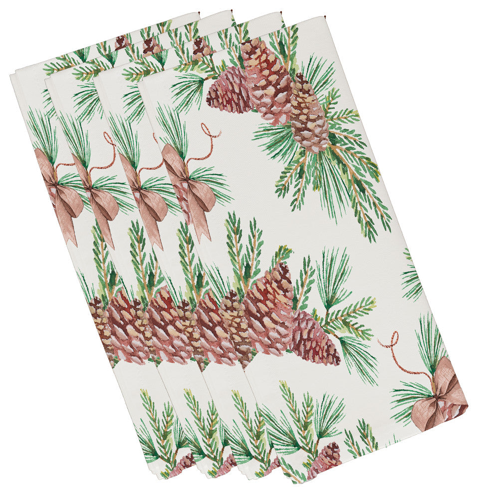 Greenery 19" Off White Holiday Print Napkin, Set of 4