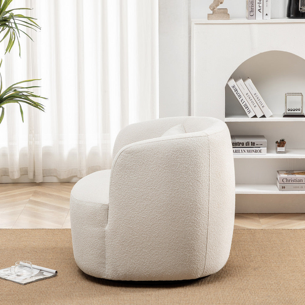 34" Wide Boucle Upholstered Swivel Armchair, Beige