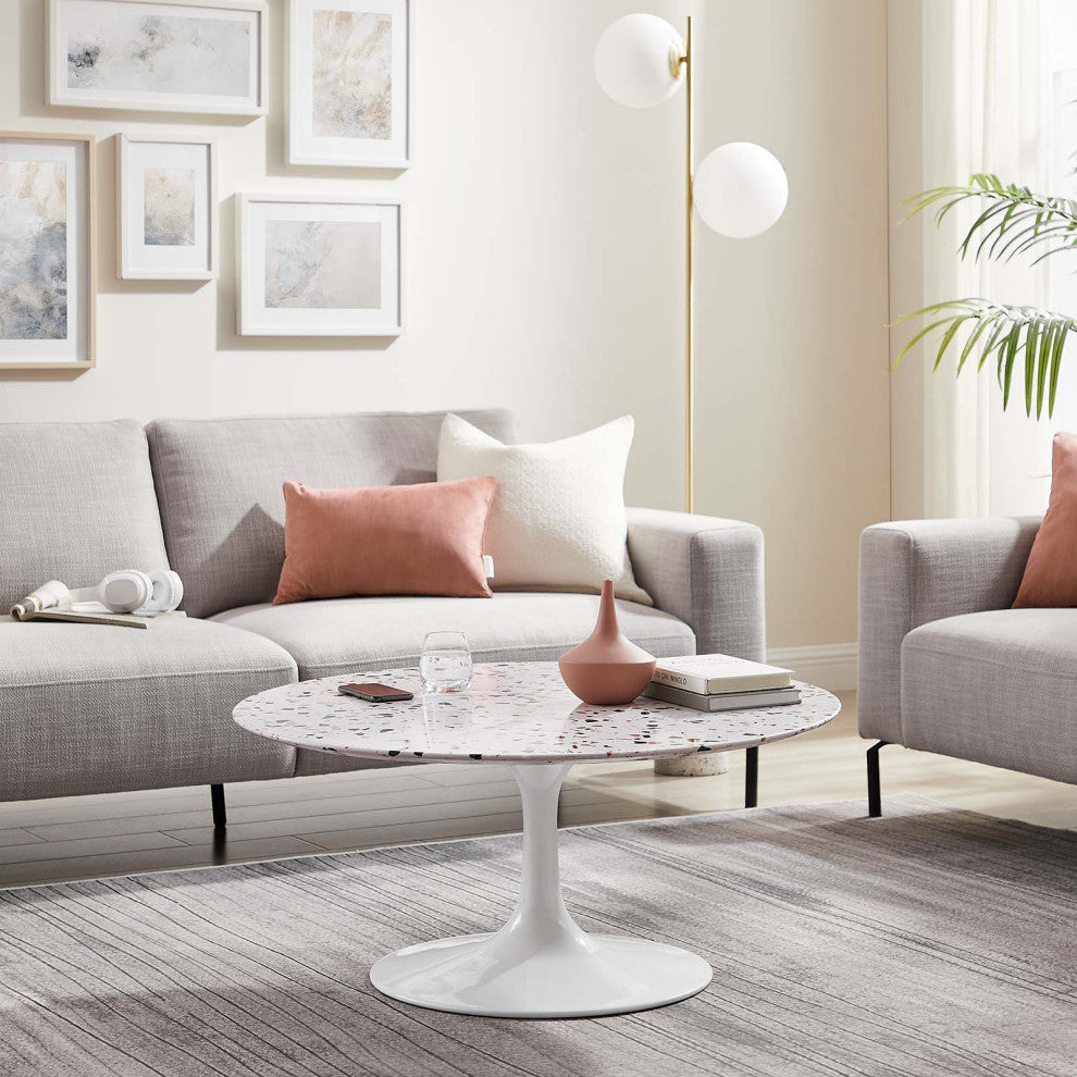 Lippa 36" Round Terrazzo Coffee Table, White White