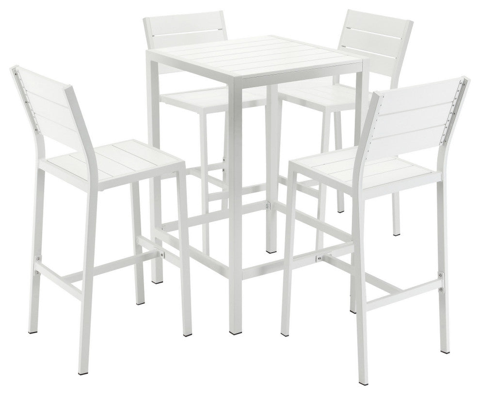 Benzara BM287843 Bar Table Set, White Polyresin Backrests and Seats, Aluminum