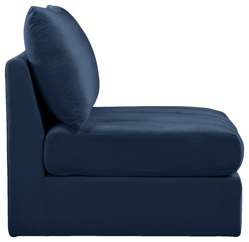 Jacob Velvet Upholstered Modular Armless Chair, Navy