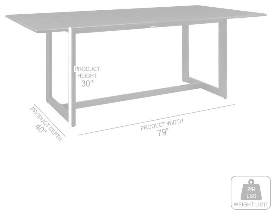 Cayman Outdoor Patio 7-Piece Dining Table Set in Aluminum with Gray Cushions