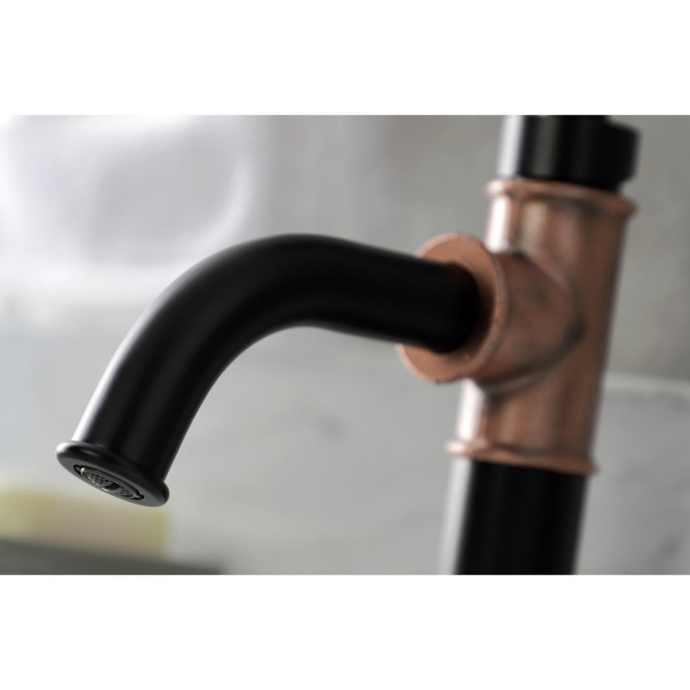 Single-Handle Bathroom Faucet With Push Pop-Up, Matte Black/Antique Copper