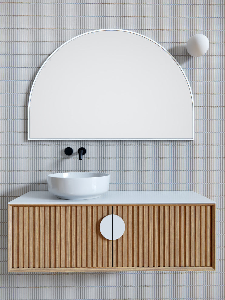 48" W X 32" H Arch Shape Stainless Steel Framed Mirror, White