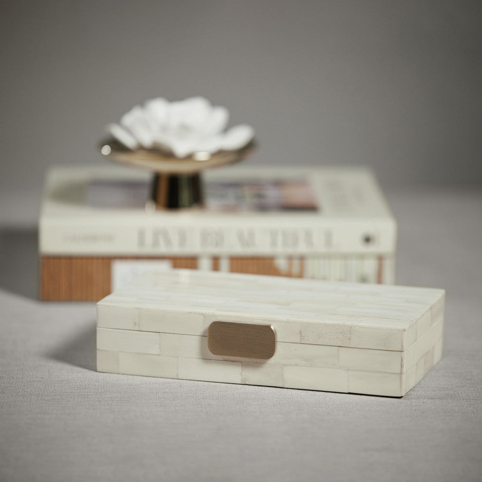 Mahar Bone Design Decorative Box With Brass Knob