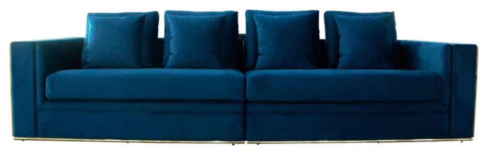 Divani Casa Mobray Glam Blue and Gold Fabric Sofa