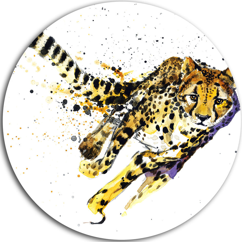 Cheetah Illustration Artwork, Animal Disc Metal Wall Art, 23"