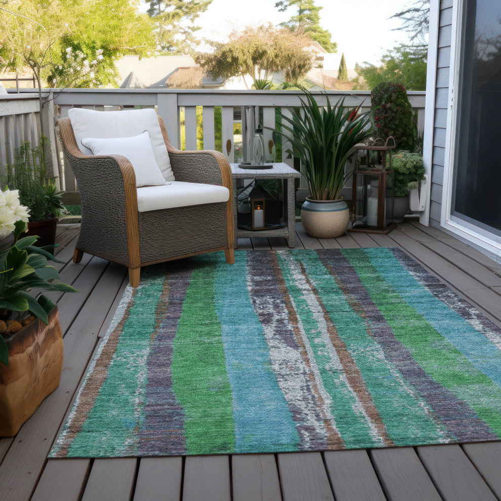 Machine Washable Indoor/Outdoor Chantille ACN1910 Teal 8' x 10' Rug