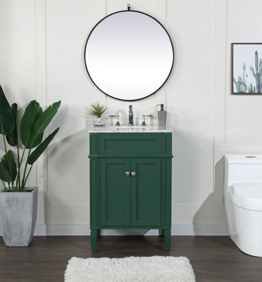 Home Living Vanity with Carrara White Marble Countertop, Green, 24", Single Sink