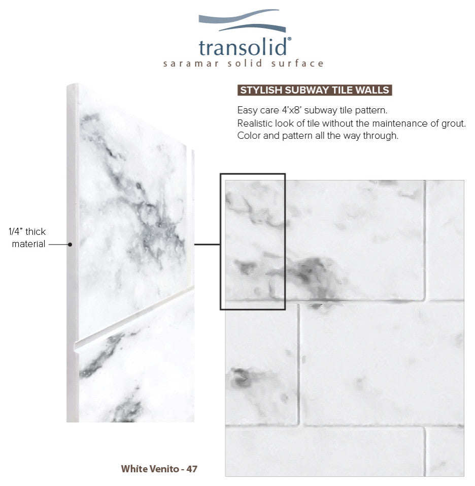 Transolid SaraMar 36"x36"x96" 6-Piece Shower Wall Kit, White Venito