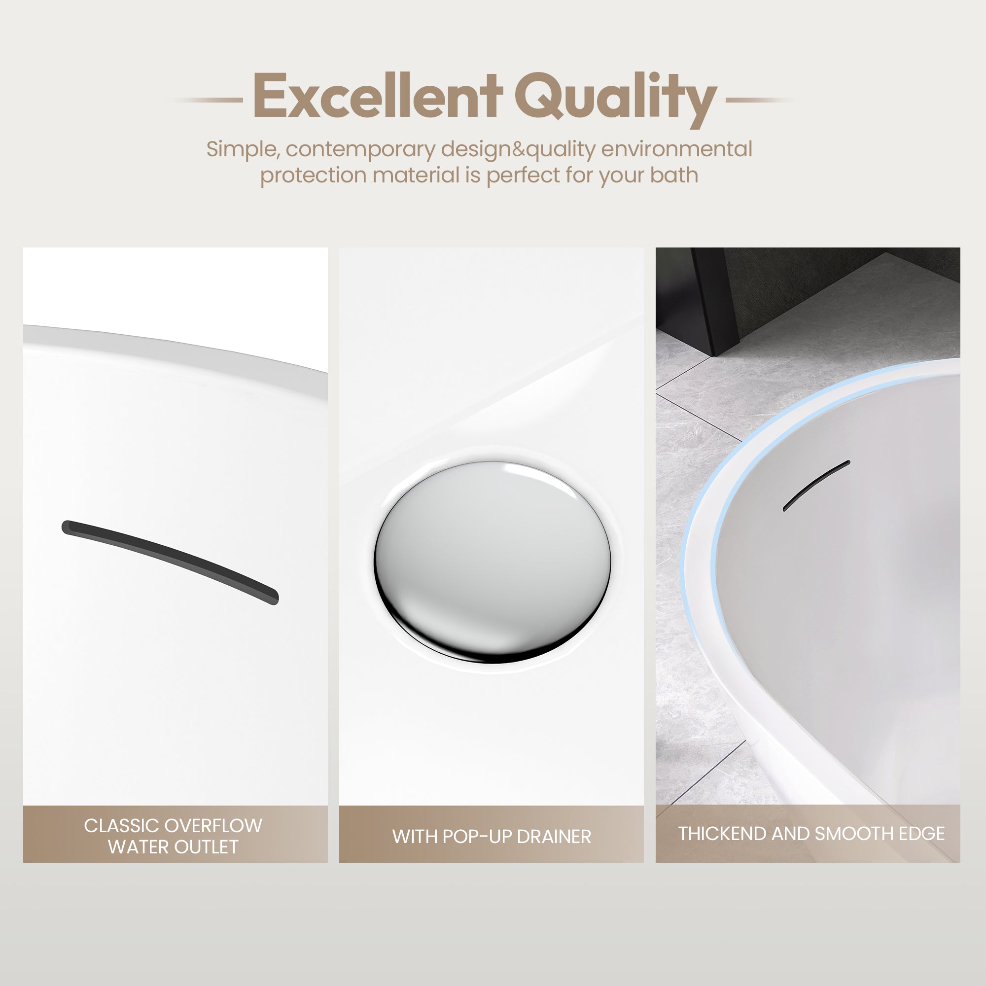 Lahore Freestanding Acrylic Soaking Bathtub, White, 66.9"l X 29.1"w